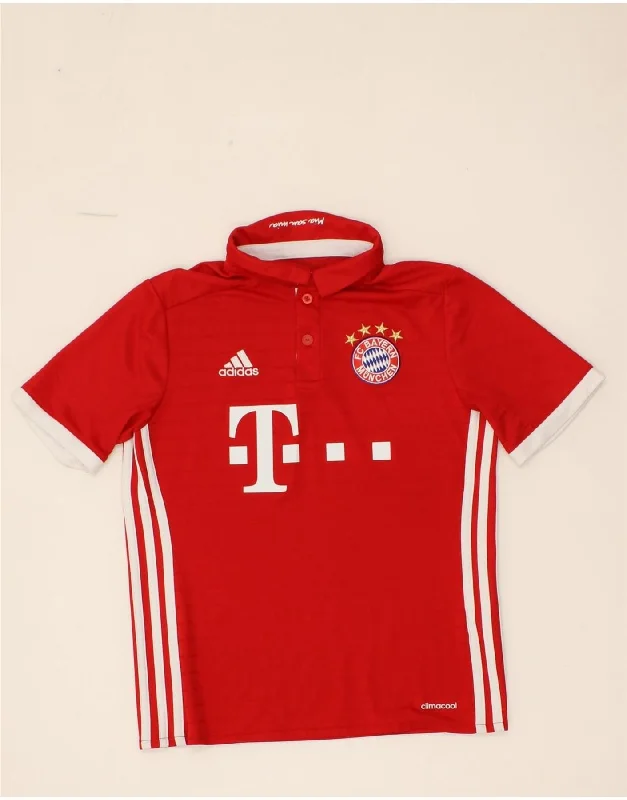 men's breathable performance polo shirts -ADIDAS Boys FC Bayern Munchen Graphic Polo Shirt 11-12 Years Red Polyester