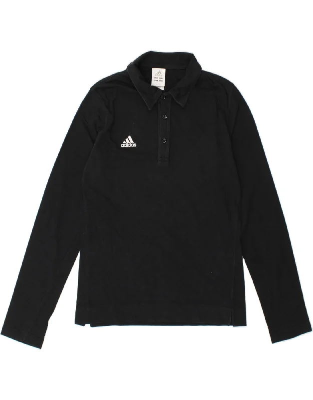 men's luxury polo shirts -ADIDAS Boys Long Sleeve Polo Shirt 14-15 Years Large Black Cotton