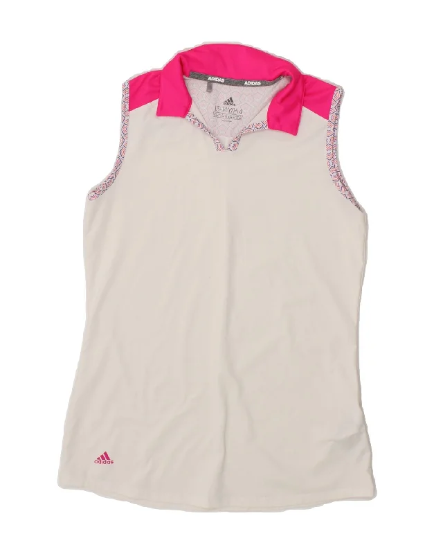 men's classic fit cotton polo shirts -ADIDAS Girls Sleeveless Polo Shirt 13-14 Years White Colourblock Cotton