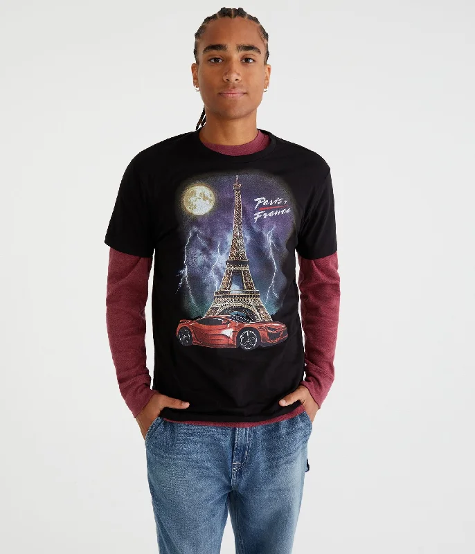 men's printed logo t-shirts -Aeropostale Paris Race Car Graphic Tee