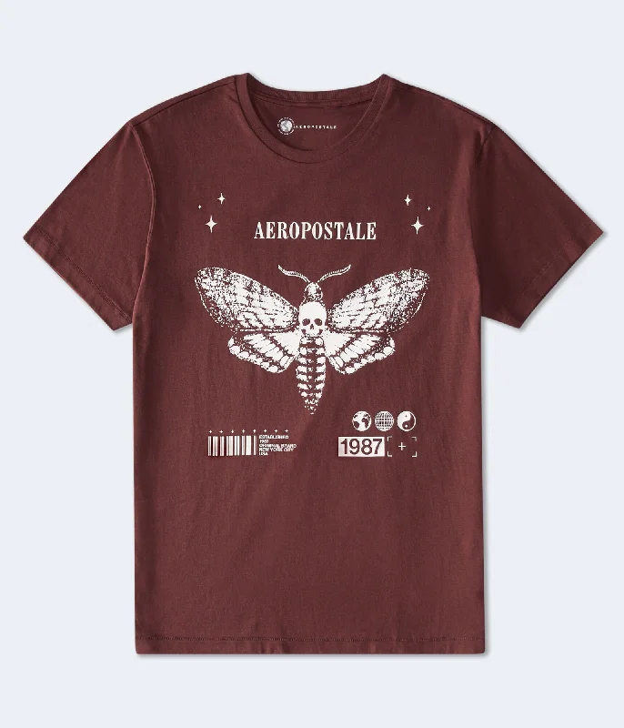 men's sports team t-shirts -Aeropostale Skull Moth Graphic Tee