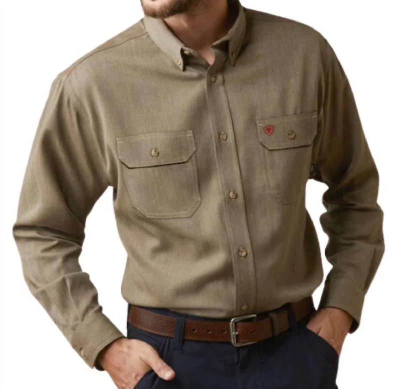 soft-touch shirts for men -Air Inherent Work Shirt - Plus In Khaki Heather