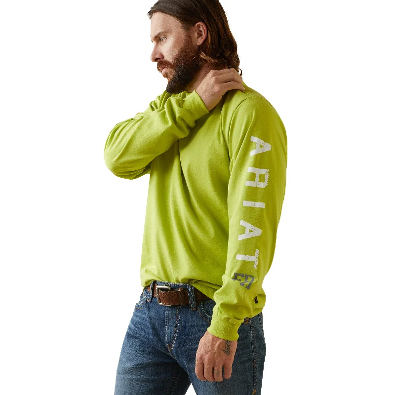 men's basic round neck t-shirts -Ariat Men's Flame Resistant Roughneck Skull Graphic Long Sleeve T-Shirt_Bright Lime