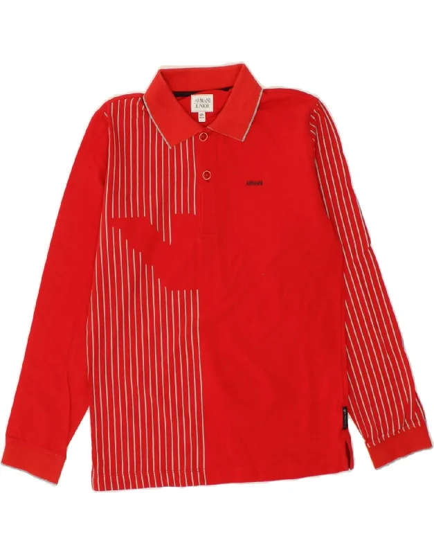 men's golf polo shirts with collars -ARMANI JUNIOR Boys Graphic Long Sleeve Polo Shirt 11-12 Years Red Striped