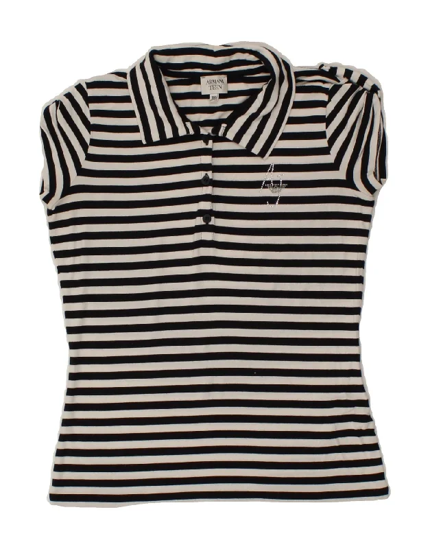 vibrant polo shirts for men -ARMANI TEEN Girls Polo Shirt 15-16 Years Black Striped Viscose