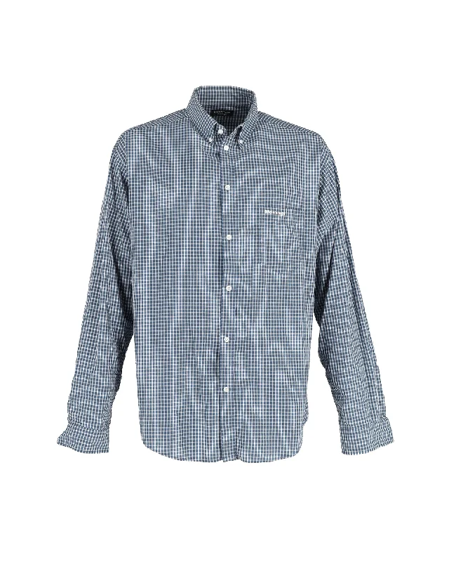 men's dress shirts for formal events -Balenciaga Large Fit Check Shirt in Blue Cotton