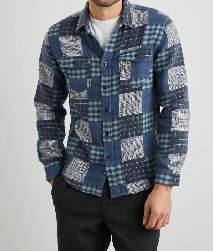 men's athletic fit shirts -Banton Button Down Shirt In Blue Patchwork