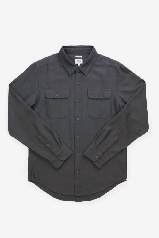 men's workout shirts -Bedford Charcoal Herringbone Button Down Shirt In Grey