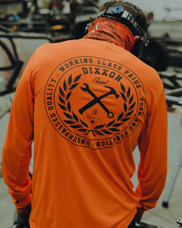 men's streetwear t-shirts -Black Crested UV Long Sleeve T-Shirt - Safety Orange