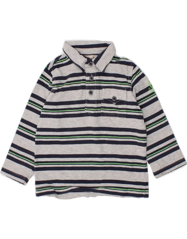 men's pique polo shirts -BRUMS Baby Boys Long Sleeve Polo Shirt 18-24 Months Grey Striped