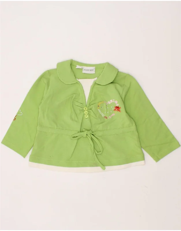 men's polo shirts with side vents -BRUMS Baby Girls Graphic Long Sleeve Polo Shirt 9-12 Months Green Cotton