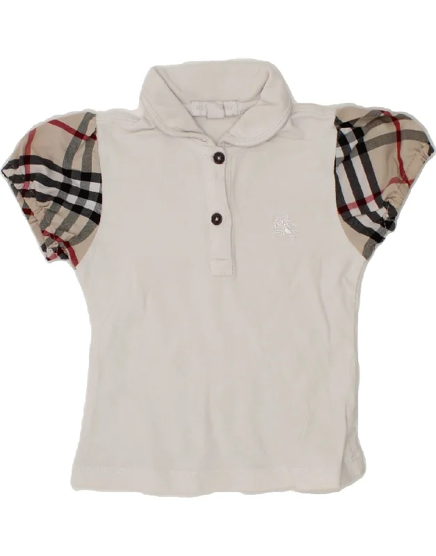 men's premium cotton polo shirts -BURBERRY Girls Polo Shirt 3-4 Years White Colourblock