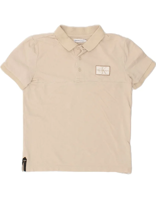 cotton polo shirts for men -CALVIN KLEIN Boys Graphic Polo Shirt 13-14 Years Beige Cotton