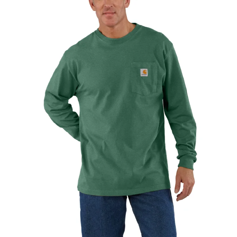 trendy v-neck t-shirts for men -Carhartt Men's Logo Sleeve Long Sleeve T-Shirt_Frosted Balsam Heather