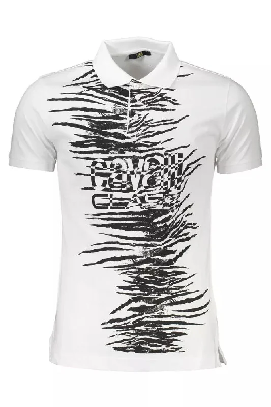 premium polo shirts for men -Cavalli Class Elegant  Cotton Polo with Signature Men's Print