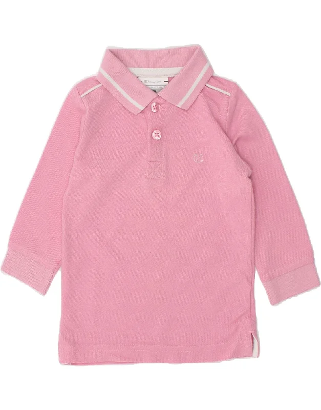 men's casual fit polo shirts -CHAMPION Baby Girls Long Sleeve Polo Shirt 6-9 Months XS Pink Cotton