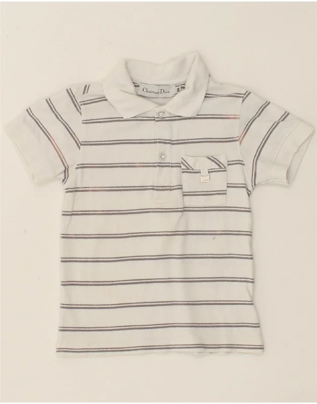 men's performance long sleeve polo shirts -CHRISTIAN DIOR Boys Polo Shirt 5-6 Years White Striped Cotton