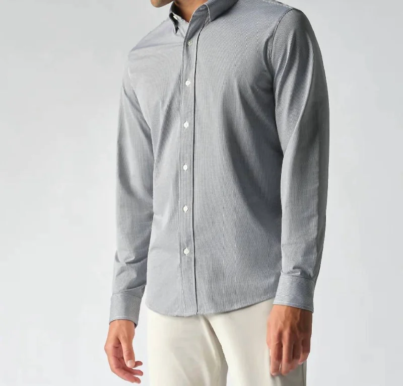 button-up shirts for work -Commuter Shirt - Slim Fit In Gray Flannel Stripe