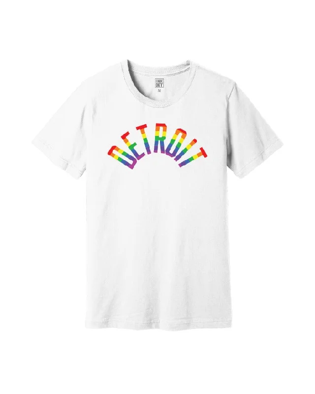 men's custom print t-shirts -Ink Detroit Rainbow T-Shirt - White