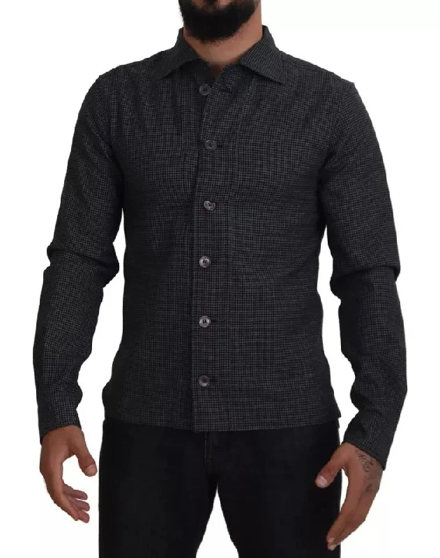 men's custom-fit shirts -Dolce & Gabbana   Checke Long Sleeves Colla Casual Men's Shirt (Pre-Owned)