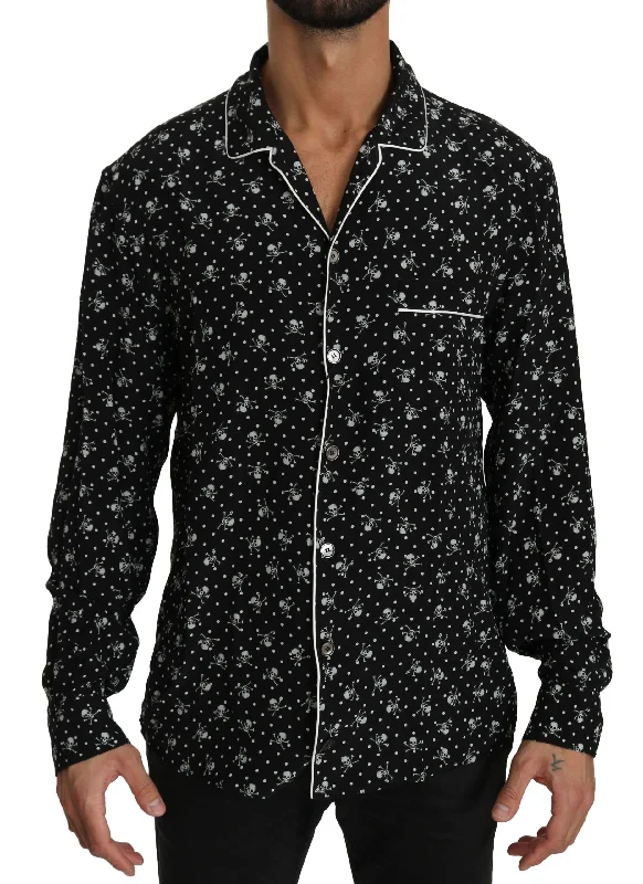 men's athletic fit shirts -Dolce & Gabbana Elegant Silk Pajama Shirt with Skull Men's Print