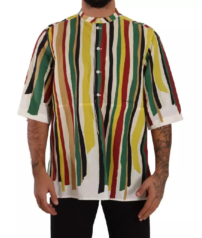 men's dress shirts with patterns -Dolce & Gabbana multi Striped Linen Cotton Men's Shirt (Pre-Owned)