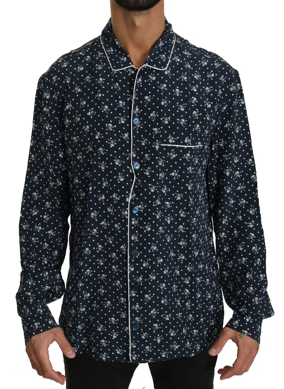 stylish casual shirts -Dolce & Gabbana Silken Elegance:  Skull Print Lounge Men's Shirt