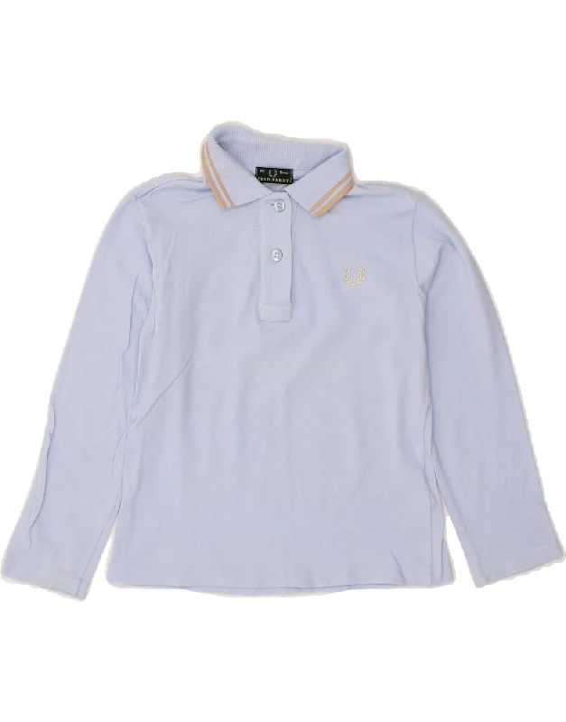 men's vintage polo shirts -FRED PERRY Boys Long Sleeve Polo Shirt 5-6 Years Blue Cotton