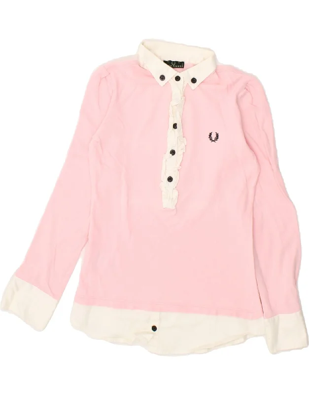 modern style polo shirts for men -FRED PERRY Girls Long Sleeve Polo Shirt 11-12 Years Small Pink Colourblock