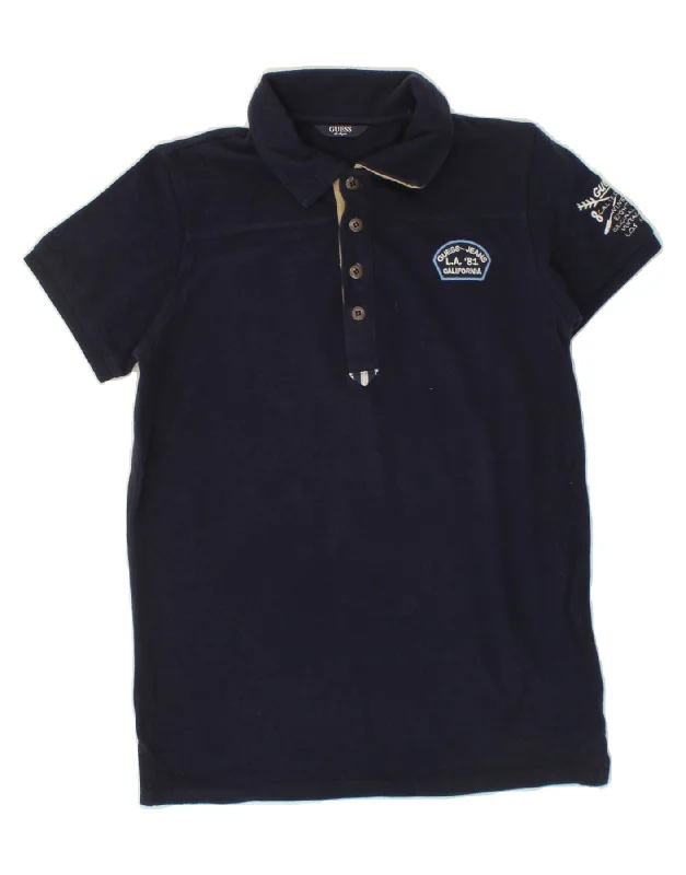 men's high-performance polo shirts -GUESS Boys Graphic Polo Shirt 11-12 Years Navy Blue Cotton