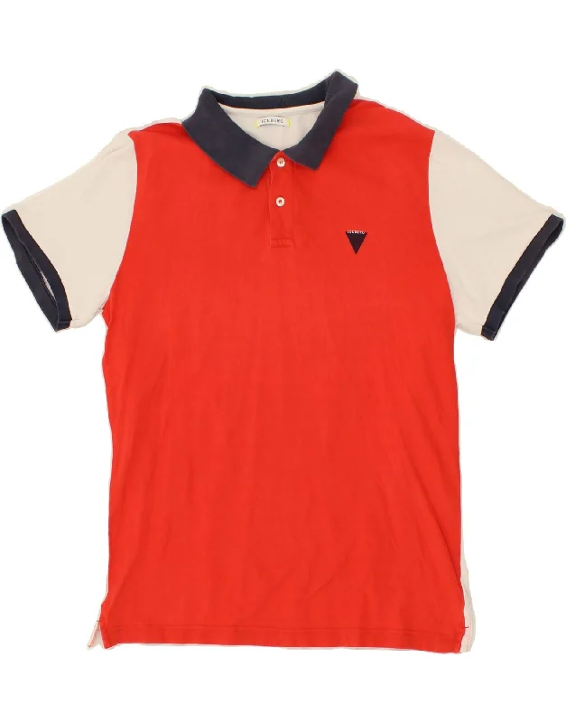 men's slim-fit polo shirts -ICEBERG Boys Polo Shirt 15-16 Years 3XL Red Colourblock Cotton