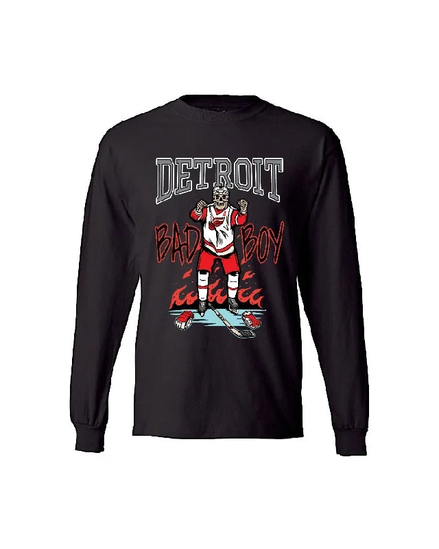 men's zip-up t-shirts -Ink Detroit Bad Boy Long Sleeve T-Shirt - Black