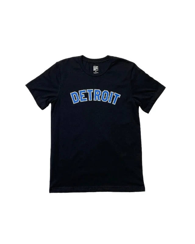 men's round neck t-shirts -Ink Detroit - Basic honolulu blue and silver print t-shirt - Black