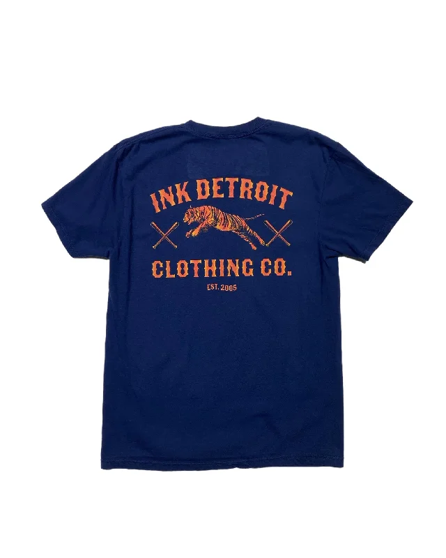 men's fitted t-shirts -Ink Detroit Clothing Co. Tiger T-Shirt - Pigment Dyed - Navy