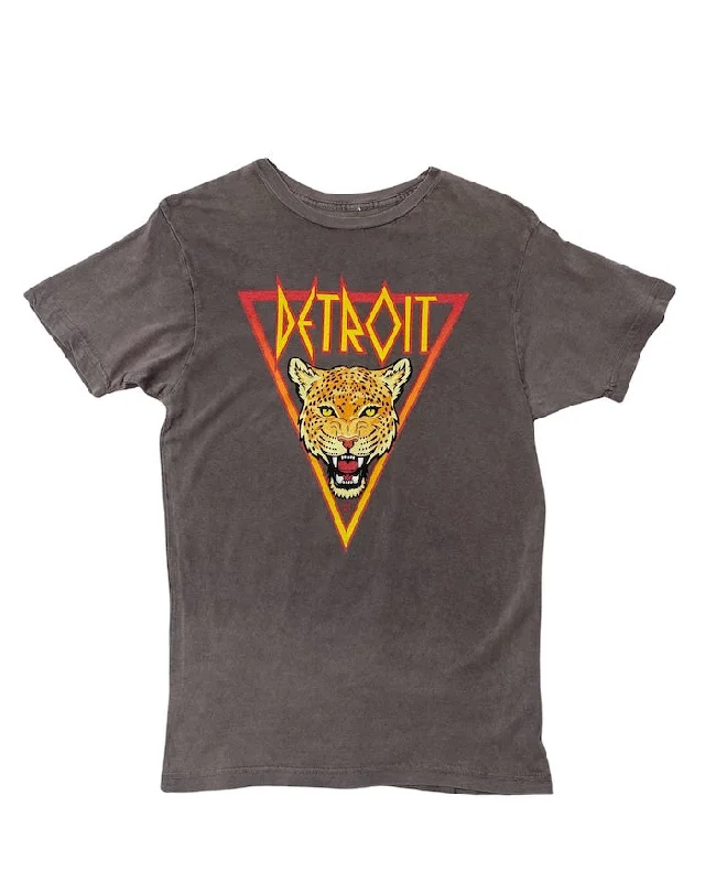 cool summer t-shirts -Ink Detroit DET Leopard Mineral Wash T-Shirt - Grey