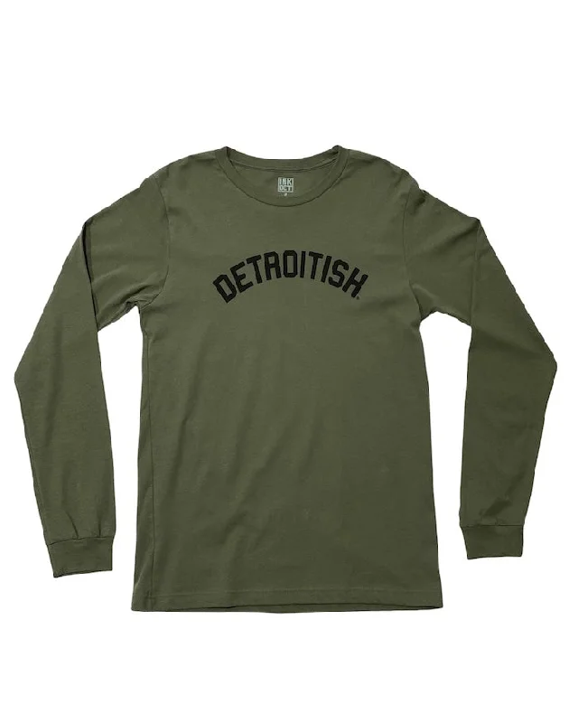 vibrant printed t-shirts for men -Ink Detroit Detroitish Long Sleeve T-shirt - Military Green