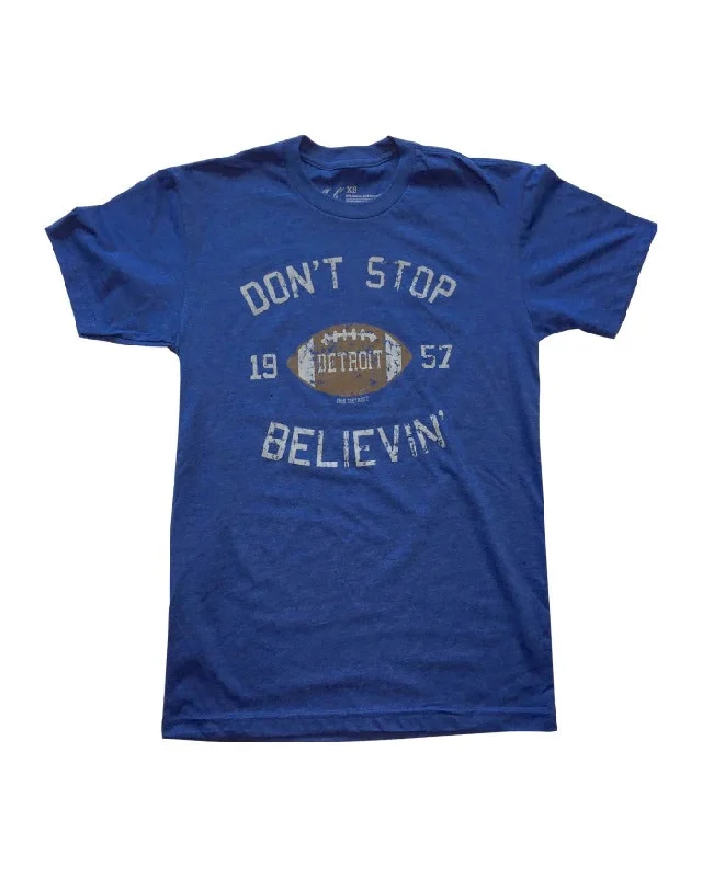 trendy v-neck t-shirts for men -Ink Detroit Don't Stop Believin’ 1957 T-Shirt - Royal Blue