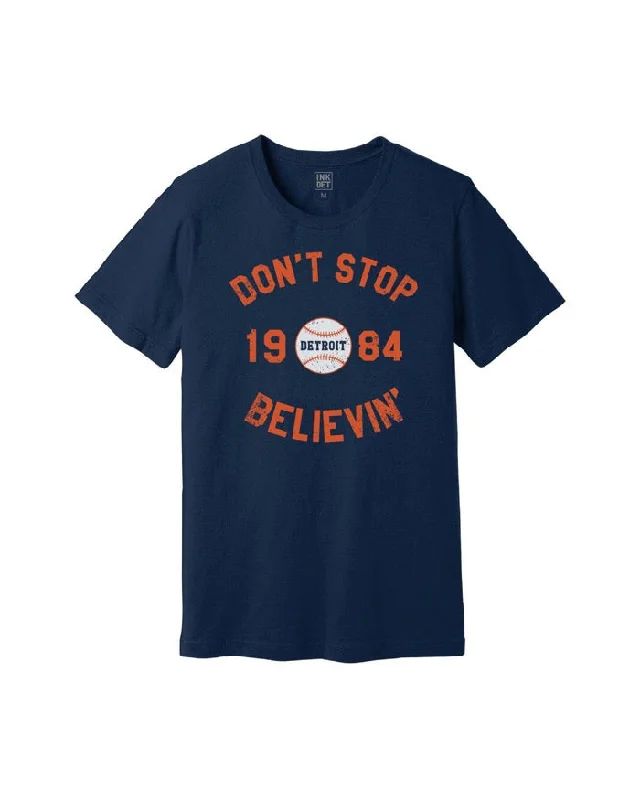 men's basic round neck t-shirts -Ink Detroit Don't Stop Believing 1984 T-Shirt - Navy