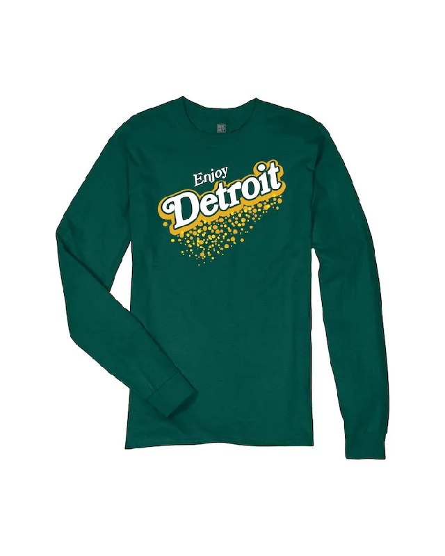 comfortable graphic tees for men -Ink Detroit Vintage "Enjoy Detroit" Ginger Ale Long Sleeve T-Shirt - Dark Green