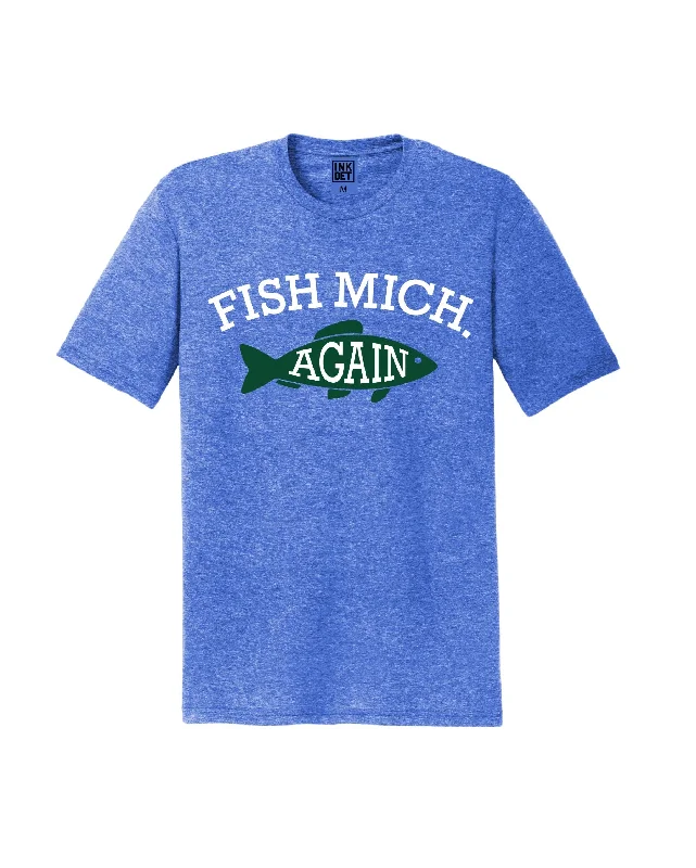 men's cotton blend t-shirts -Ink Detroit - Fish Mich. Again T-Shirt - Heather Royal