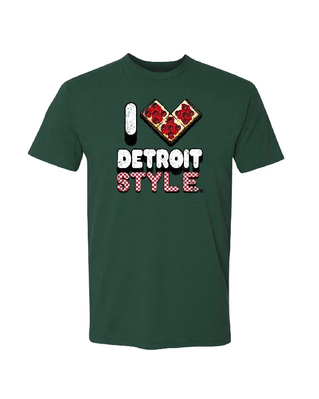 men's simple t-shirts for layering -Ink Detroit - I Love Detroit Style Pizza T-Shirt - Forest Green