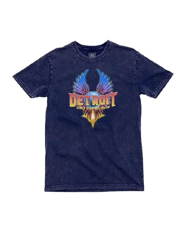 men's graphic tees for layering -Ink Detroit Journey Mineral Wash T-Shirt - Blue Stone