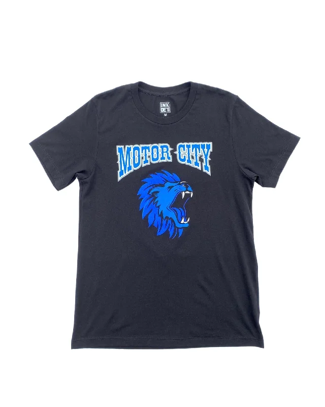 men's v-neck t-shirts -Ink Detroit Motor City Kitty Lion T-Shirt - Black