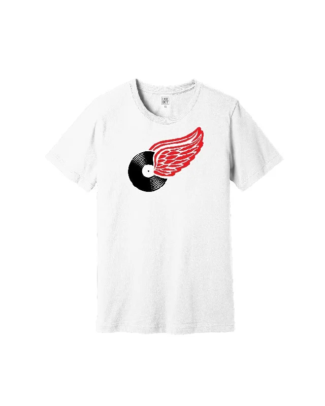 men's basic round neck t-shirts -Ink Detroit Motown Wing T-Shirt - White