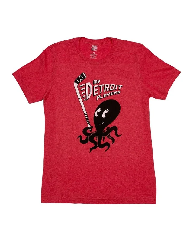 basic t-shirts for men -Ink Detroit My Detroit Players Octopus T-Shirt - Red