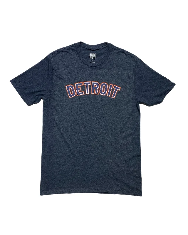 men's v-neck t-shirts -Ink Detroit Orange & Navy Print T-Shirt - Heather Navy