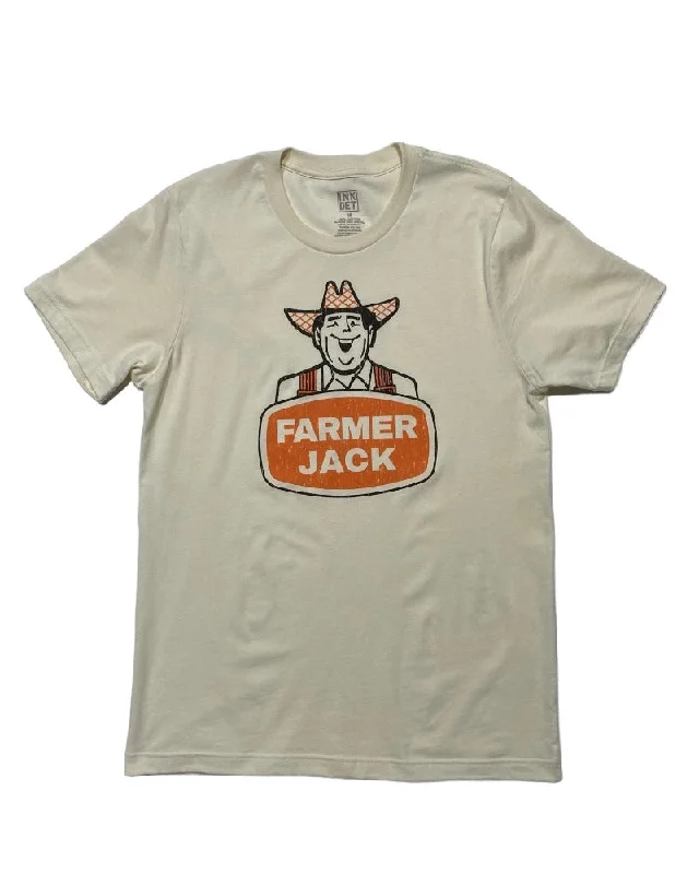 men's printed logo t-shirts -Ink Detroit Vintage Farmer Jack T-Shirt - Natural