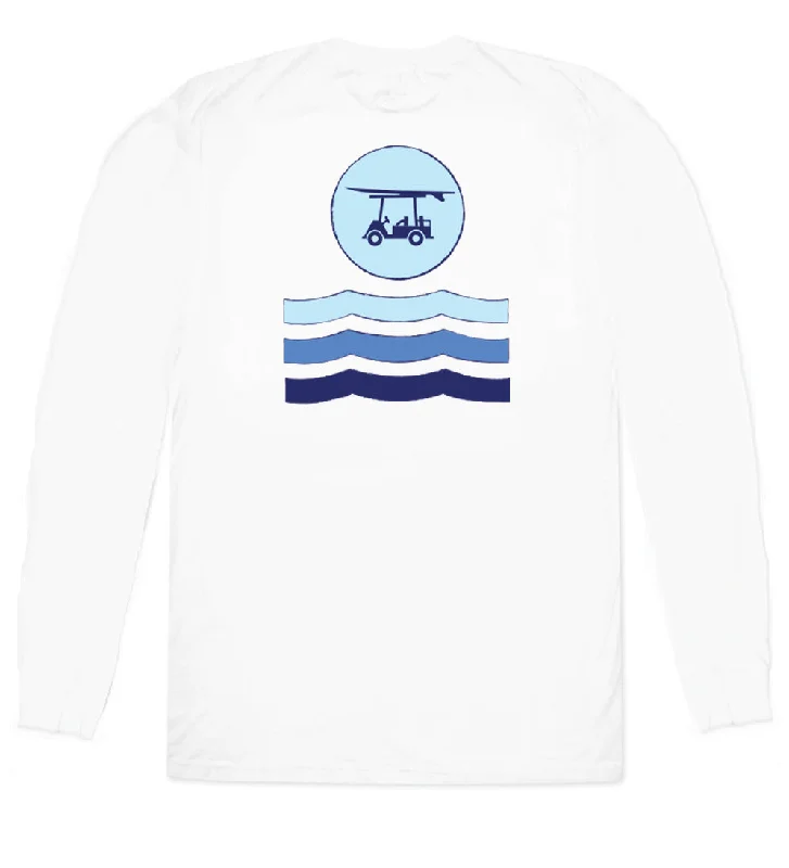 trendy t-shirts for men -Island Tee - Long Sleeve Circle w/ Waves - White