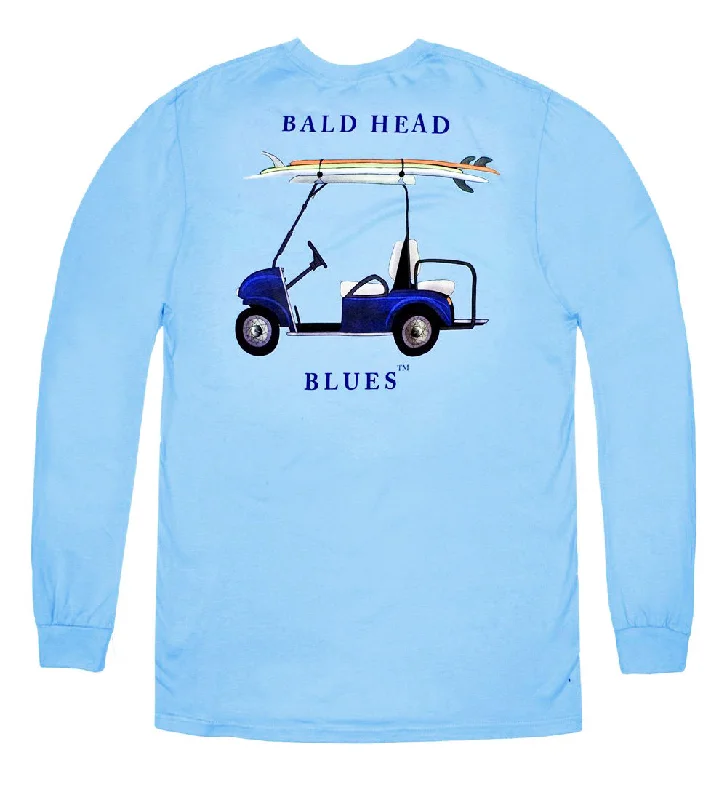 men's custom logo t-shirts -Island Tee - Long Sleeve Golf Cart - Blue