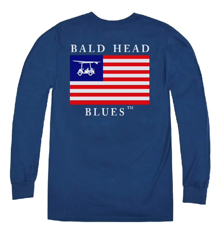 men's graphic t-shirts -Island Tee - Long Sleeve USA Flag - Navy